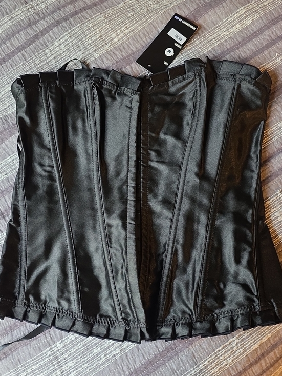 corset uk Other - Black Satin Corset Bustier Shapewear - Classic Waist-Sculpting Strapless